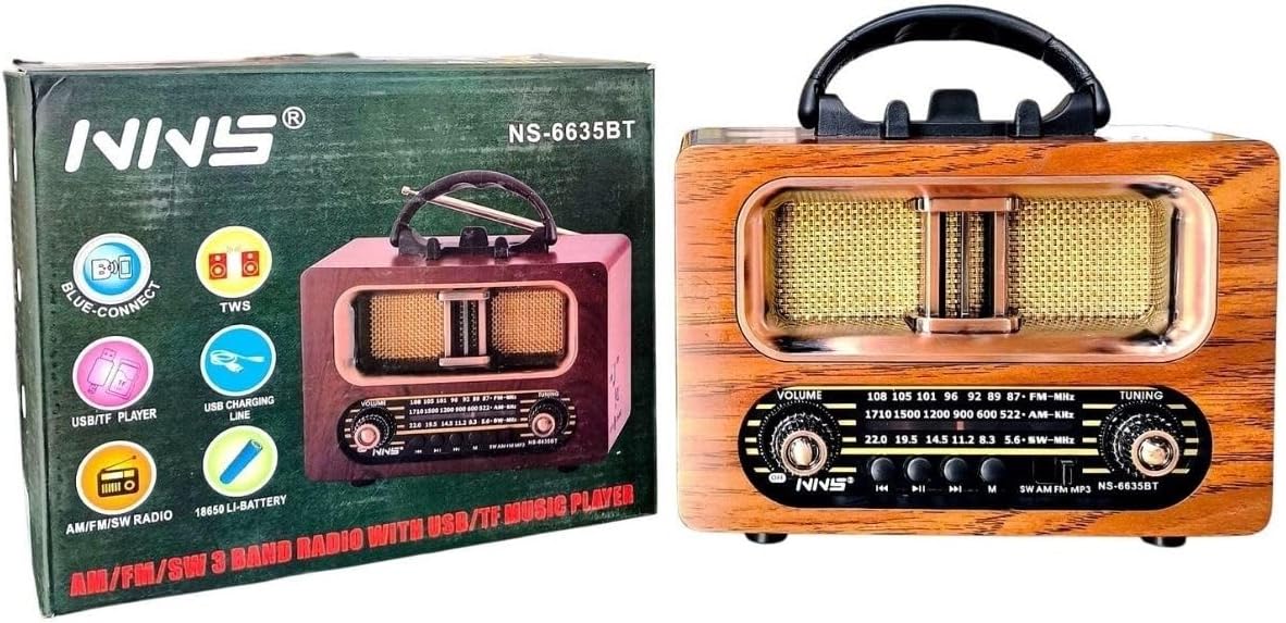 Buffer Büyük Boy Retro, Nostaljik, Ahşap Tasarım Bluetooth Hoparlörlü, Şarjlı, Taşınabilir FM/AM De