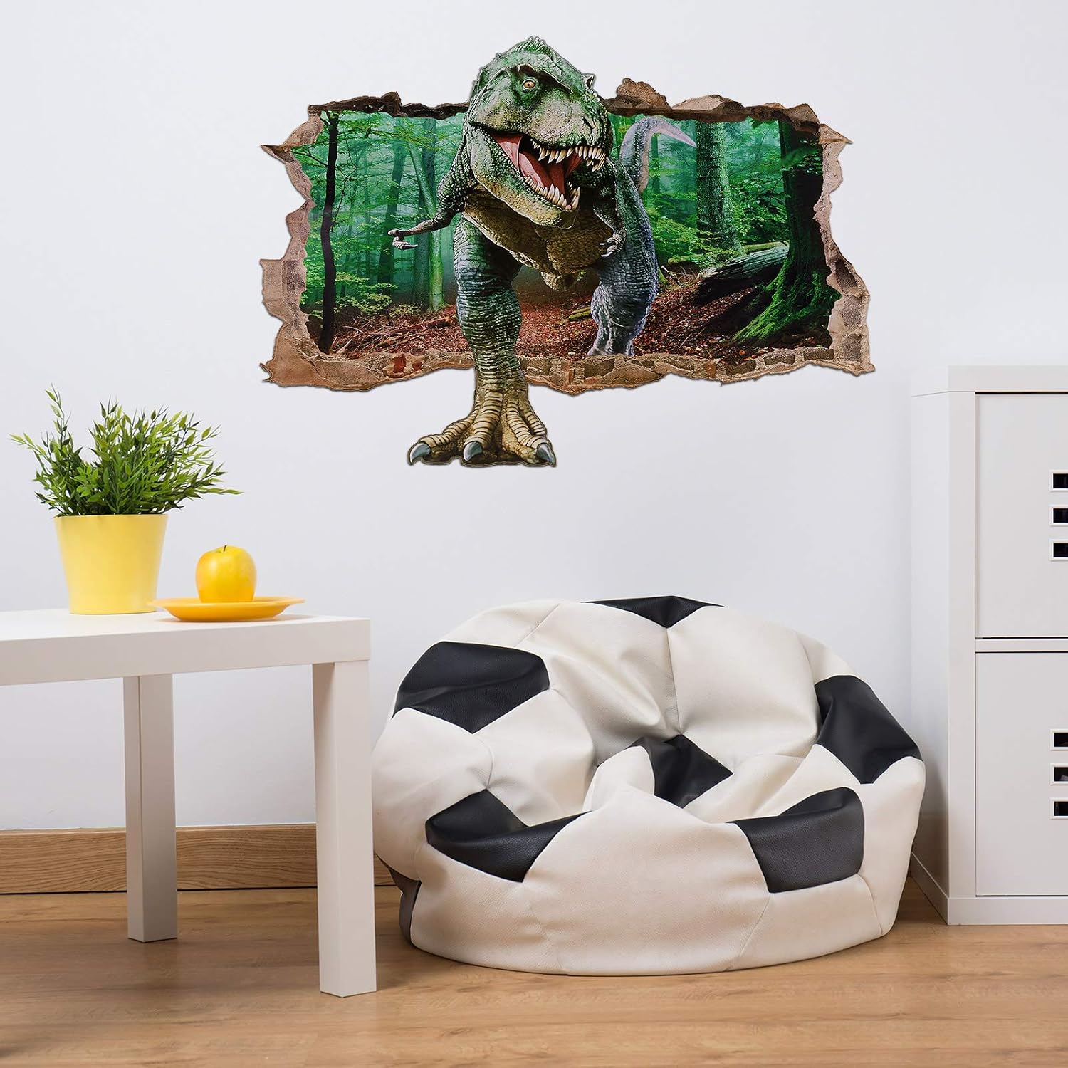 2 Sheets Dinosaur Wall Decals Dinosaur Forest Wall Stickers Self Adhesive 3D Smashed Wall Arts Removable Wall Mural Decals for Kids Nursery Bedroom Living Room (Jumping Dinosaurs)