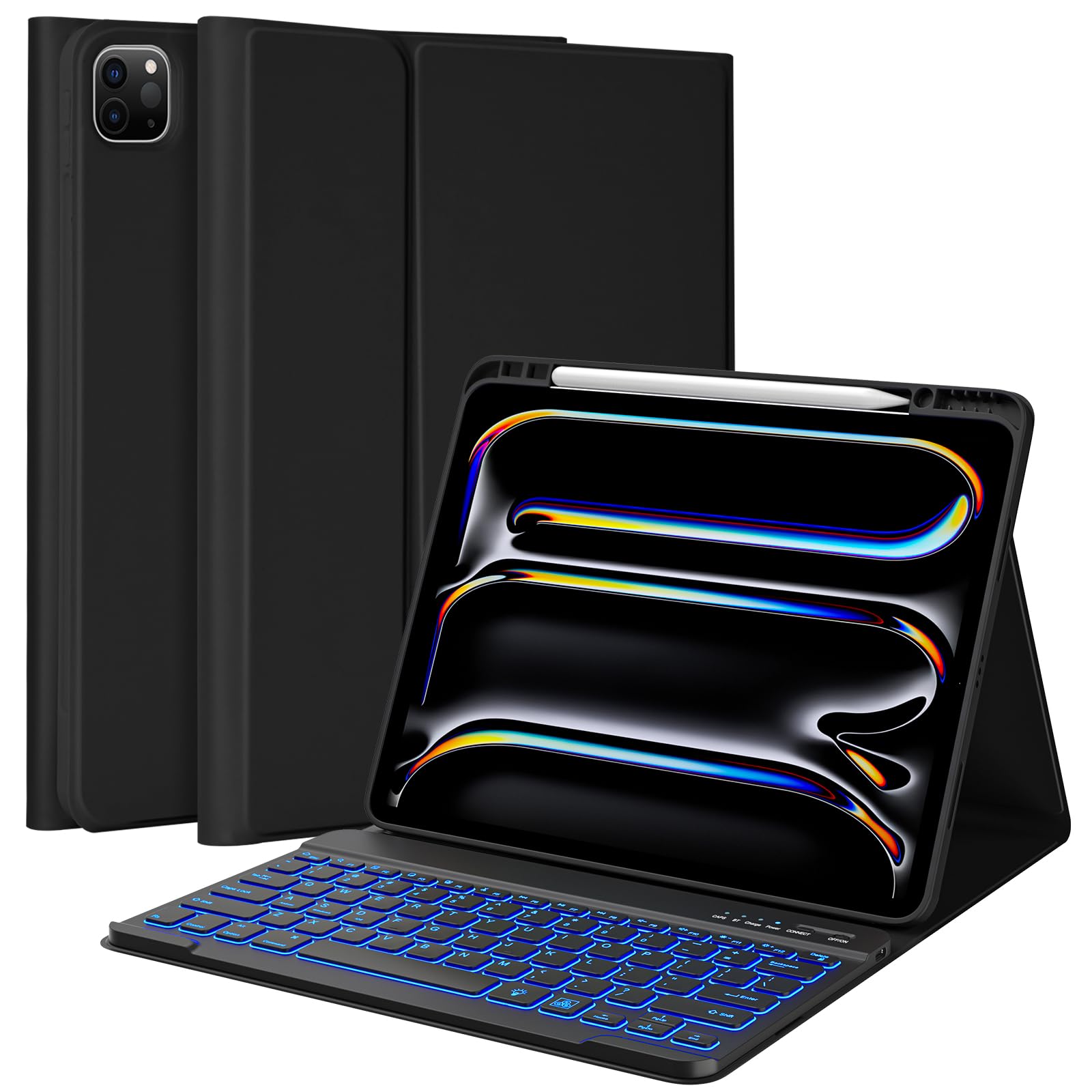 BQSS for iPad Pro 13 inch Case with Keyboard (M5/M4, 2025/2024), 7 Colors Detachable Backlit Keyboard for iPad Pro 13, Flip Stand Case with Pencil Holder, Auto Sleep/Wake, Multi-use Mode, Black