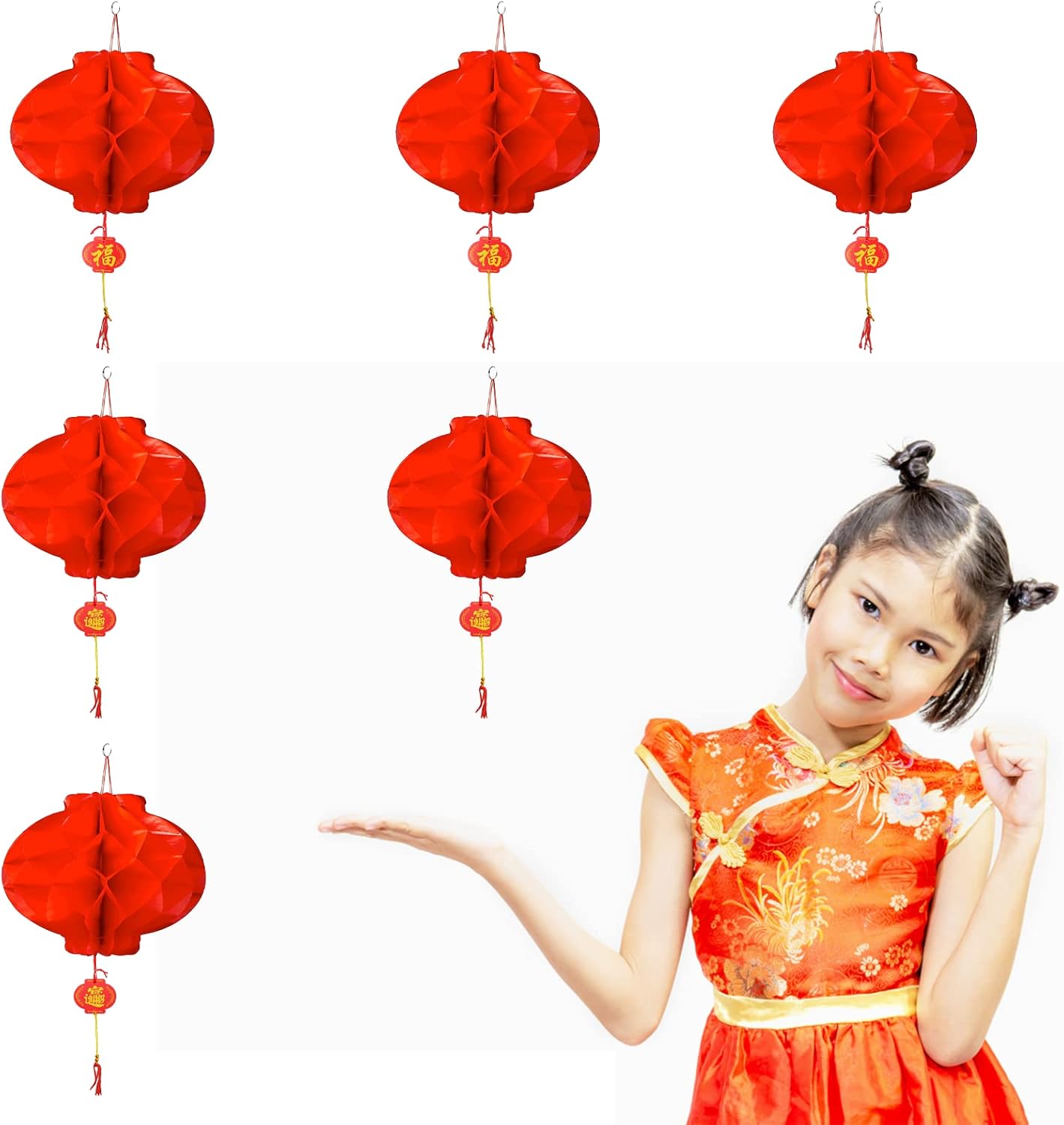 6 Pcs Chinese Lanterns, Chinese New Year 2023 Decoration Red Paper