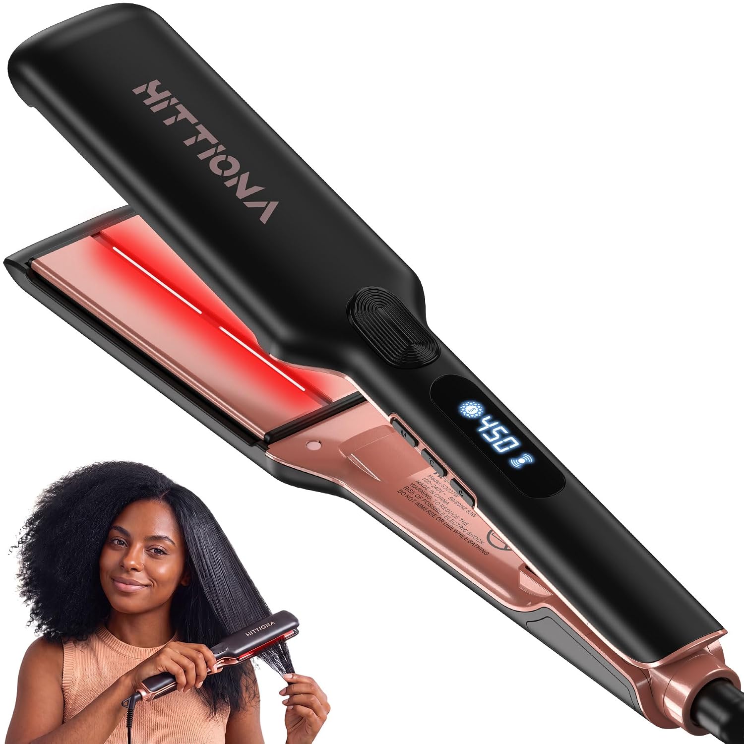 HITTIONA - Amazon Seller - US HITTIONA 1.75” Wide Plate Ceramic Hair Straightener for Women, Thick Hair | Infrared Ionic Hair Straightener and Sonic Vibration, Anti-Frizz Styling, 5s Fast Heat-Up, At-Home Silk Press For Long Hair sold by HITTIONA - Amazon Seller - US