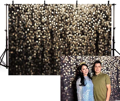 Miniatura 3 de Telón de fondo dorado y negro con puntos Bokeh para fiesta de cumpleaños, fotos, cabina de fotos, baile, boda, vintage, puntos abstractos con