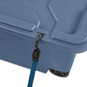 40 Gallon Wheeled Industrial Tote, Rugged Plastic Storage Bin, Latch Lid, Blue, 2 Count