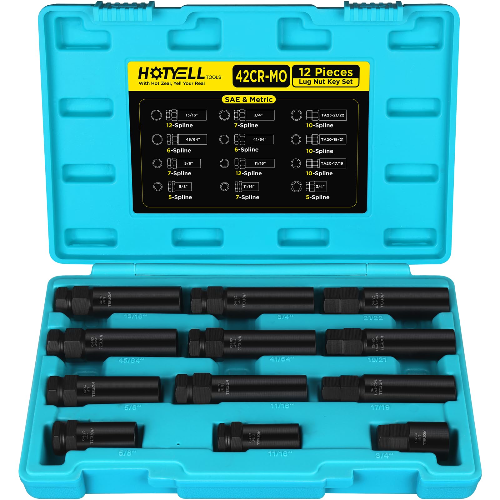HOTYELL 12-Piece Spline Lug Nut Socket Set