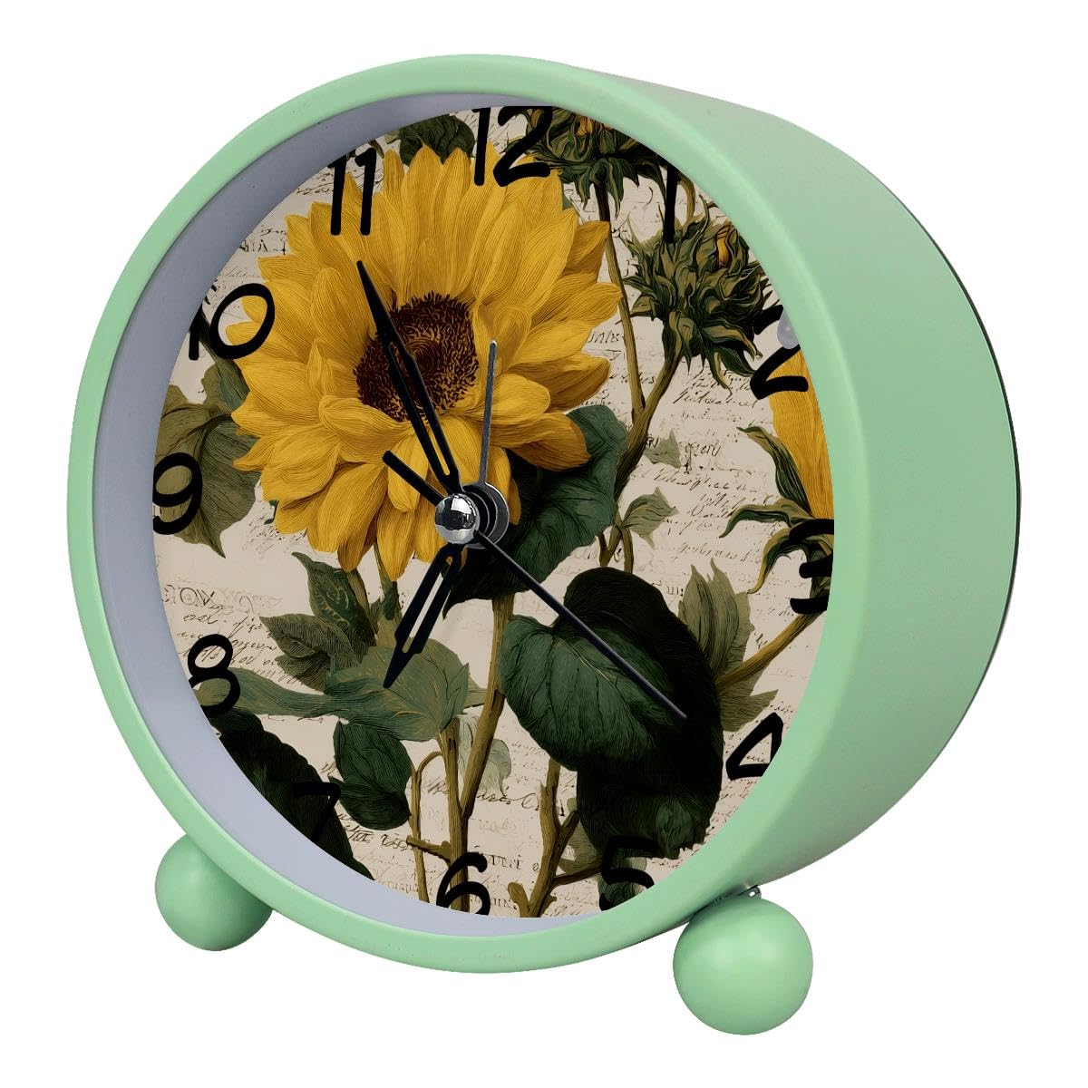 Luoweisi Analog Alarm Clock Vintage Sunflower, Silent Non-Ticking with Night Light, Battery Operated, Round Desk Alarm Clock for Office, Bedroom, Elderly, Adults, Children, Student Gifts