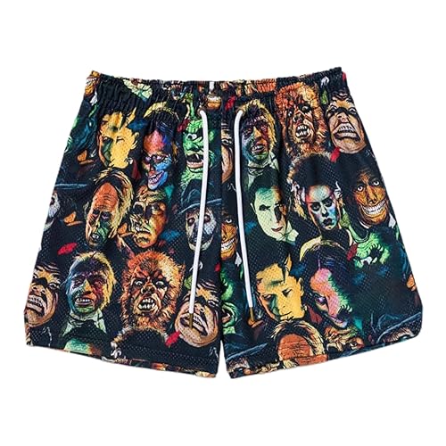 Men’s Mesh Basketball Shorts Graphic Print Breathable Athletic Shorts Running Gym Outdoor Casual Wear