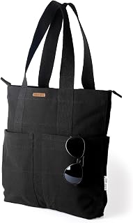 Harry Kritz Women Black 100% Cotton Premium 5 Pocket Tote Bag With Zipper For College & Daily Use Price In India