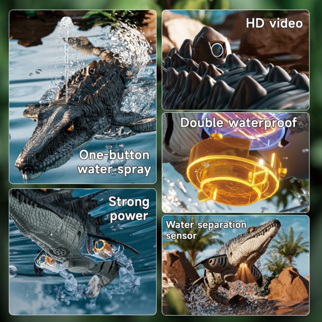 S11 Hochsimuliertes RC Mosasaurus Boot mit 8K-Kamera, 2,4GHz Wi-Fi Wasserdinosaurier-Spielzeug, Wasserdichtes Ferngesteuertes Spray-Boot mit Dual-Motor, LED-Lichtern für Erwachsene