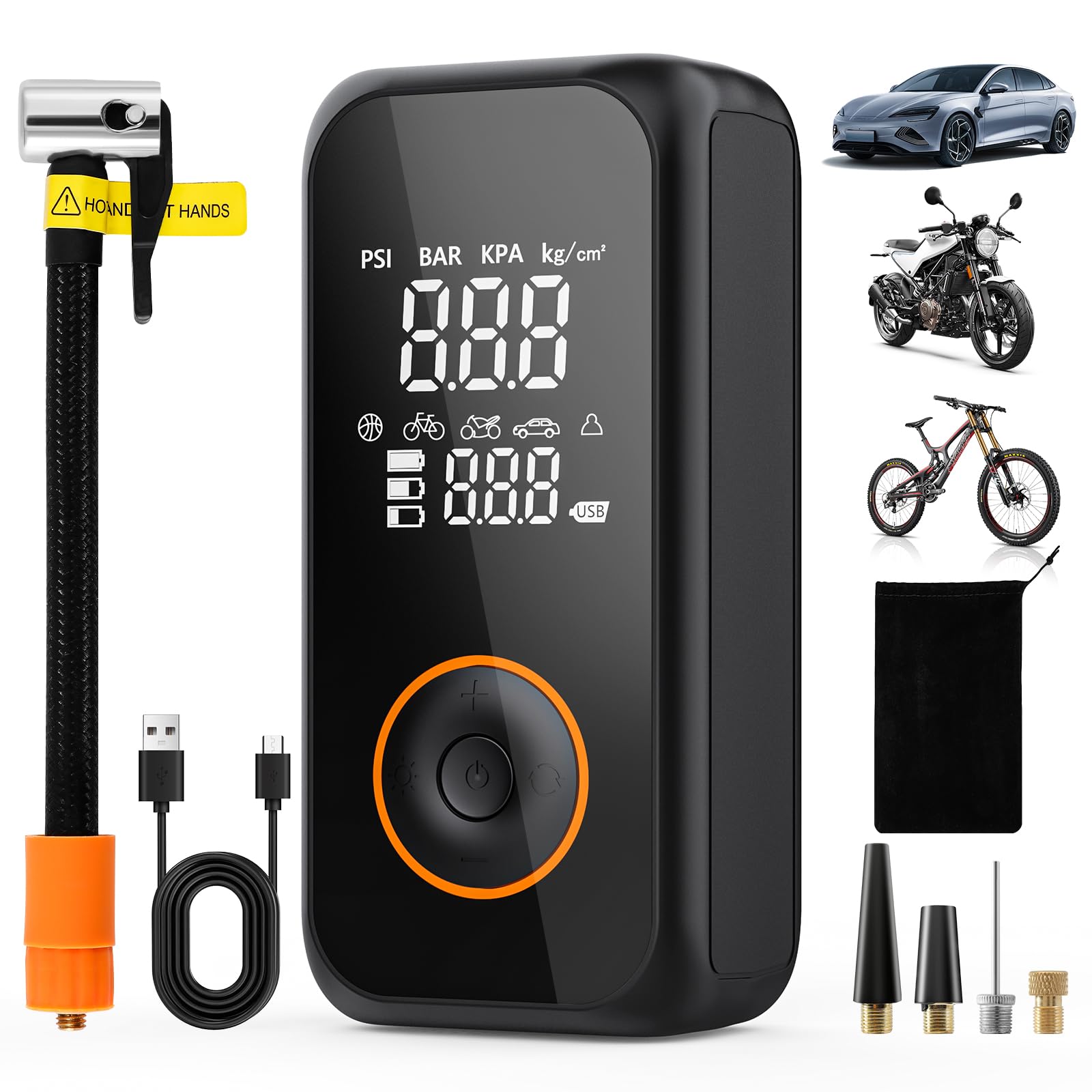 Tire Inflator Portable Air Compressor,3X Faster Inflation Air Pump for Car Tires,150PSI Cordless Electric Air Comperssor with Gauge Pressure and Auto Shut-off,Tire Pump for Car,Bike,Motorcycle,Ball