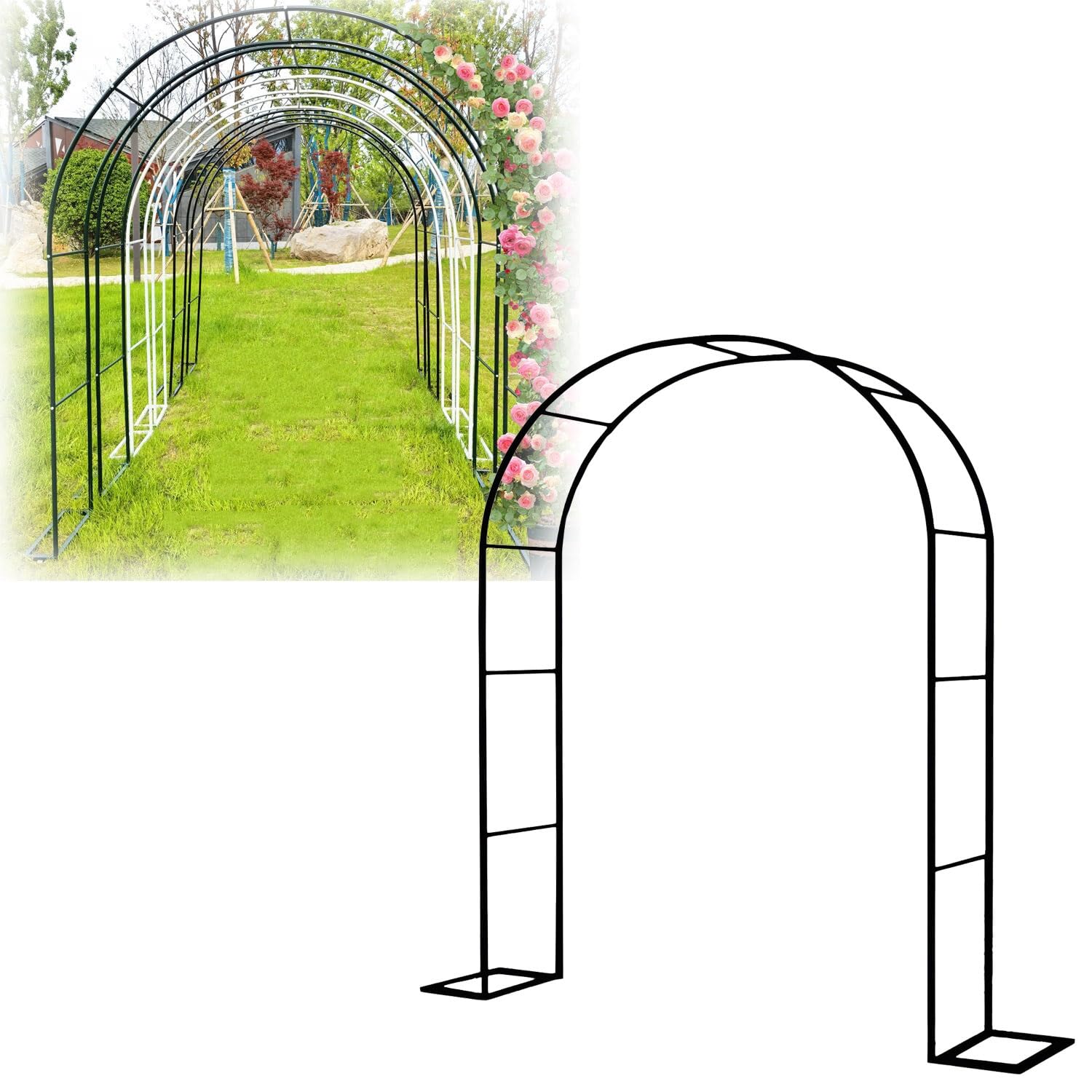 Solidny metalowy łuk ogrodowy do użytku na zewnątrz 230 x 220 cm, idealny na wesela, rośliny pnące i dekoracje trawnika, czarna kratka ogrodowa
