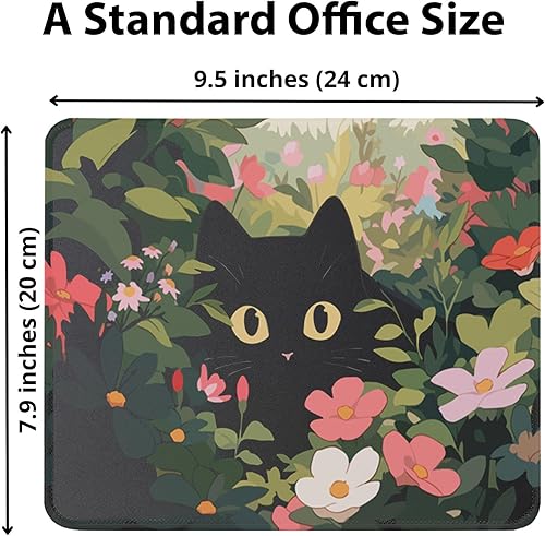 Miniatura 2 de Alfombrilla de ratón de jardín con gato negro escondido en flores para mamá y mujeres - Alfombrilla de mouse para escritorio