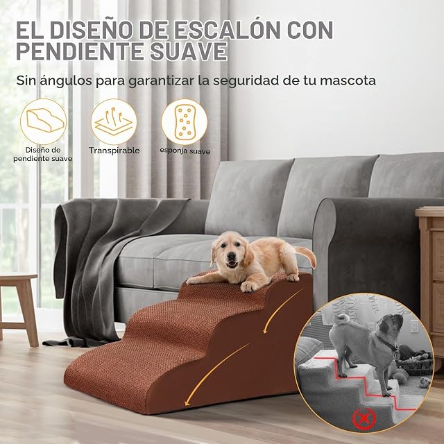 Foto 2 de 7 de Lannvan Escalera para Perros, Escaleras para Mascotas de Espuma de 3 Escalones