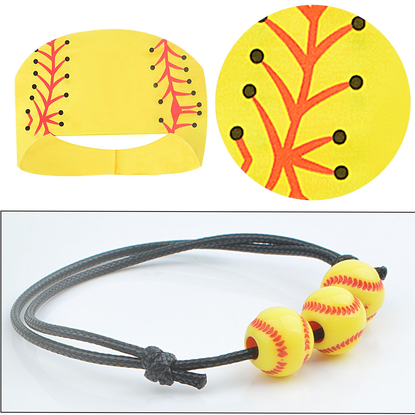 Juego de 10 diademas deportivas de béisbol y sóftbol, amarillas, transpirables, elásticas, para yoga, sóftbol, diadema con estampado de bolas, accesorios para el cabello y pulseras de pelota