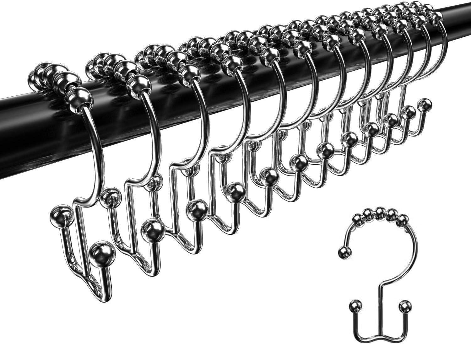 Teskyer Shower Curtain Hooks Rings, Rustproof Metal Double Glide Shower Curtain Rings for Bathroom Shower Rods Curtains, 12 Set : Home & Kitchen