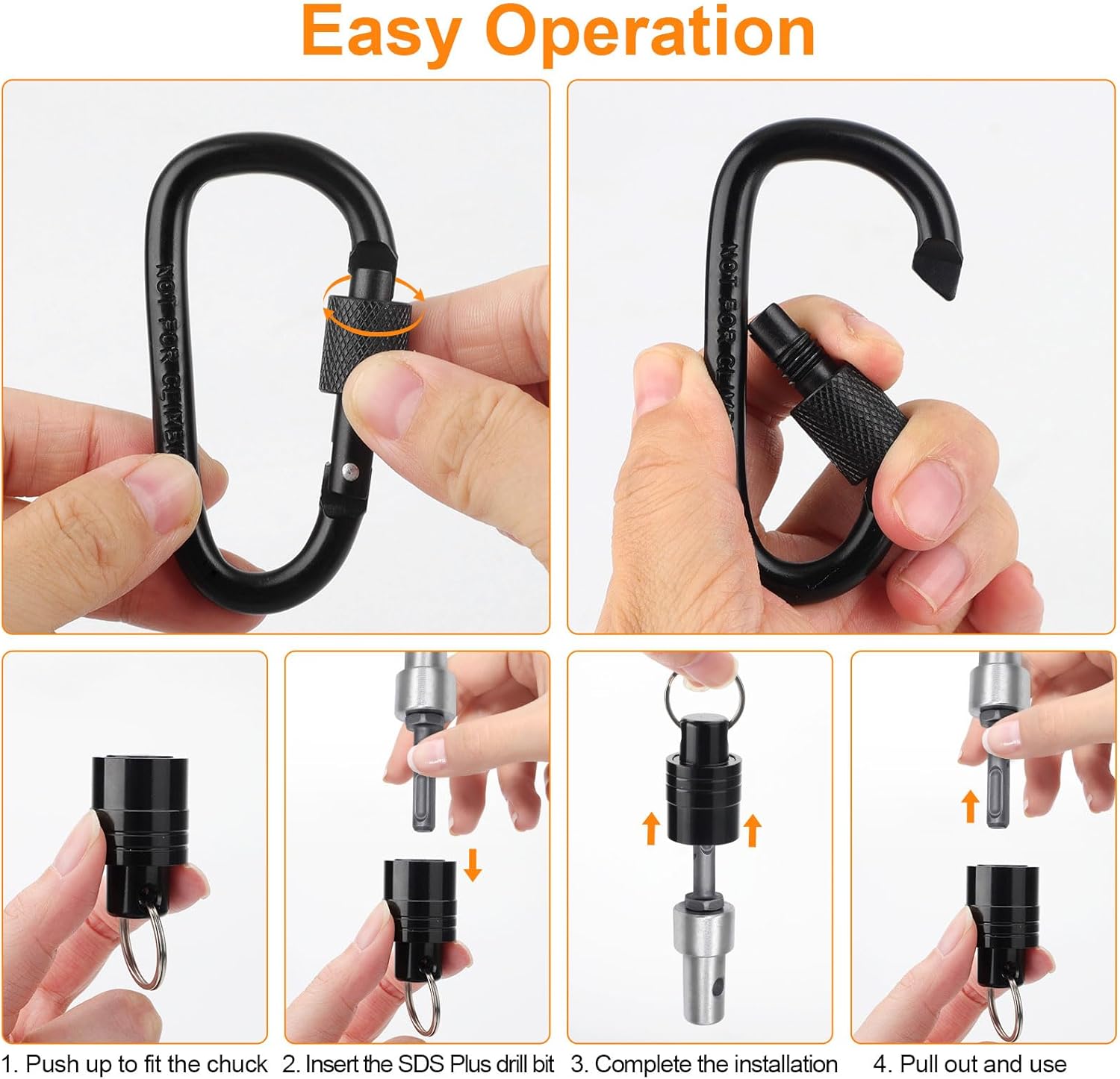 SUNJOYCO 5PCS SDS Plus Drill Bit Holder Keychain, 3/8in Quick Change Screwdriver Bits Holder Extension Bar with Black Carabiner