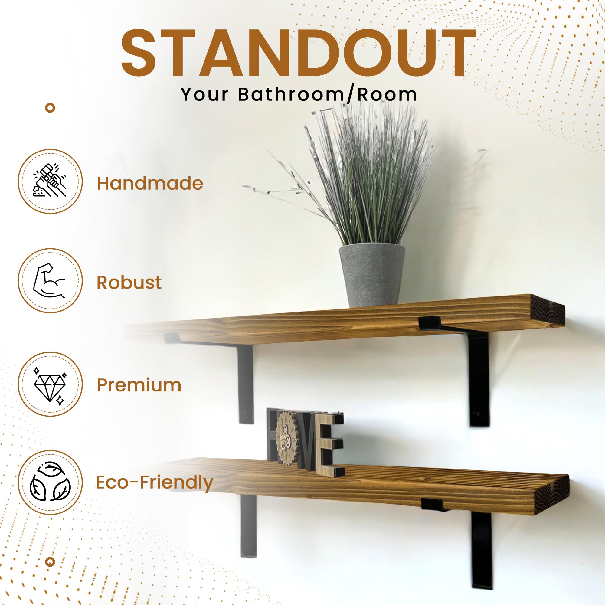 Étagères Murales Flottantes Rustiques À 2 Niveaux, Brun Rustique – Pour