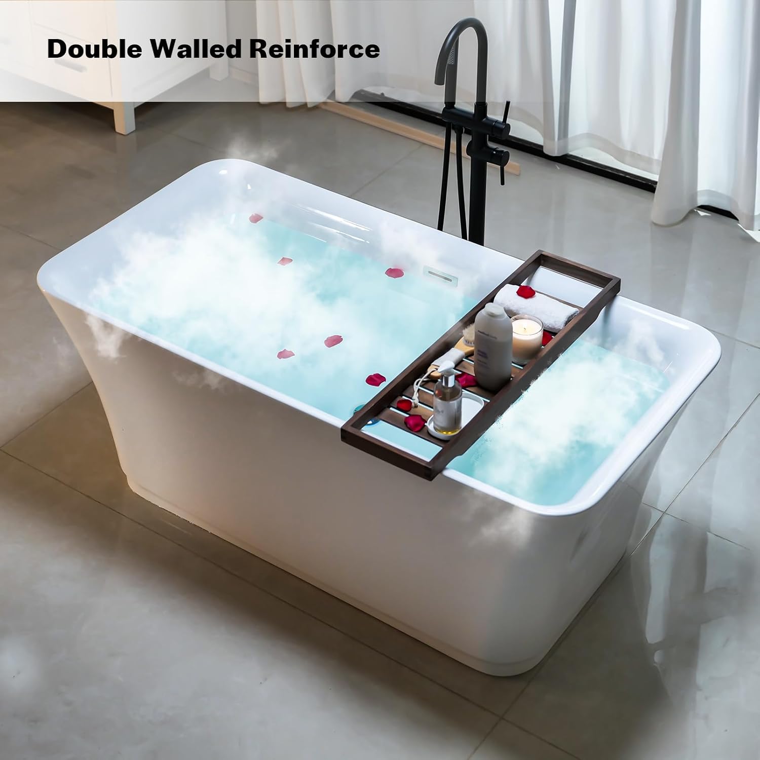 Empava 59" Freestanding Luxury Acrylic Soaking SPA Tub Modern Stand Alone Bathtubs Model 59FT1511, White