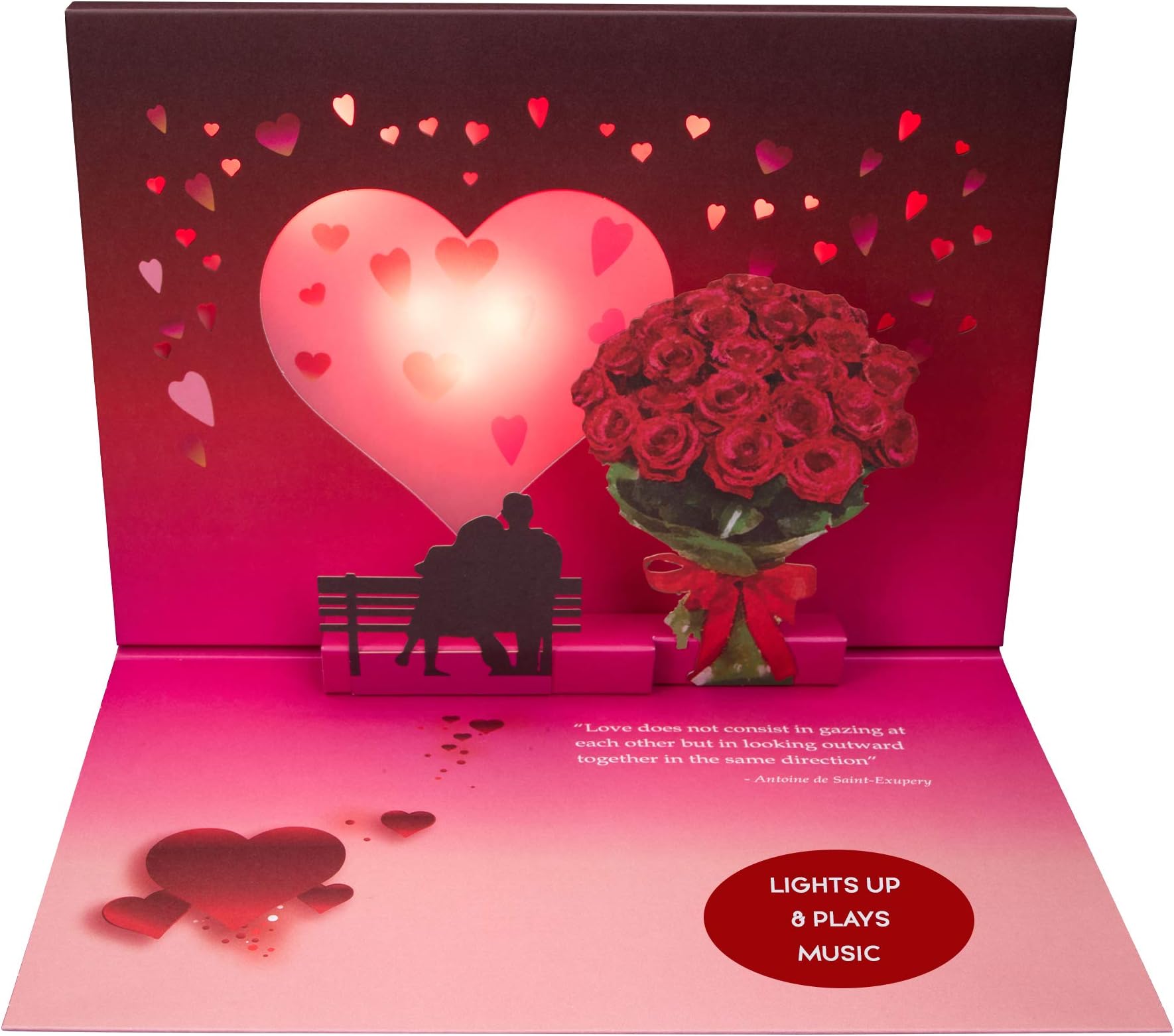 Pop Up Anniversary Card for Couple plays "Just the Two of Us" with Lights & Music - Happy Anniversary Card for Wife & Girlfriend, 3D Roses & Glowing Heart Sunset Scene, Wedding Anniversary Card