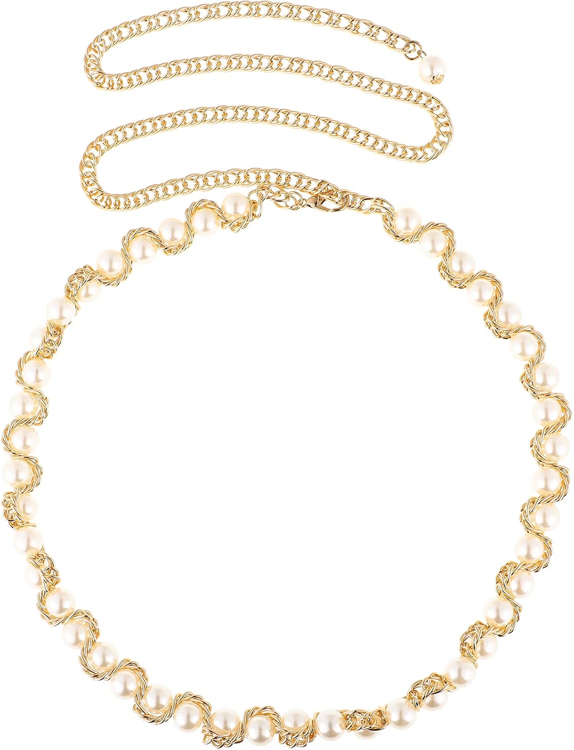 Pearl Chain Waist Belt Pearl Alloy Waist Chain Body Chain for Women Jeans Dresses - Image 2