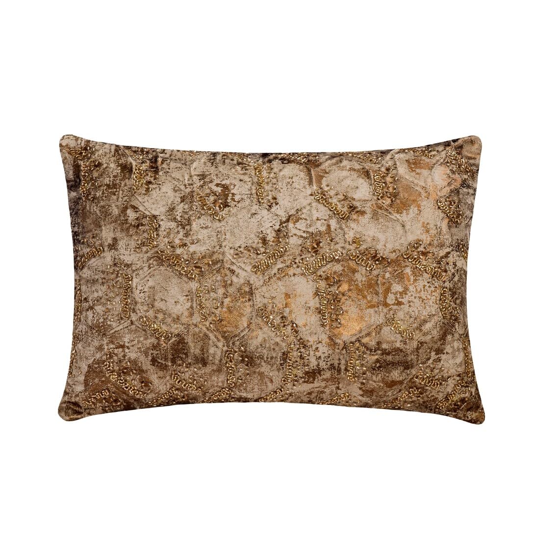 The HomeCentric Designer Copper 30x35 cm (12"x14") Lumbar Cushion Covers, Jacquard Foil & Beaded Lumbar Cushion Covers, Geometric Pattern Modern Style - Copper Ore โ image 1