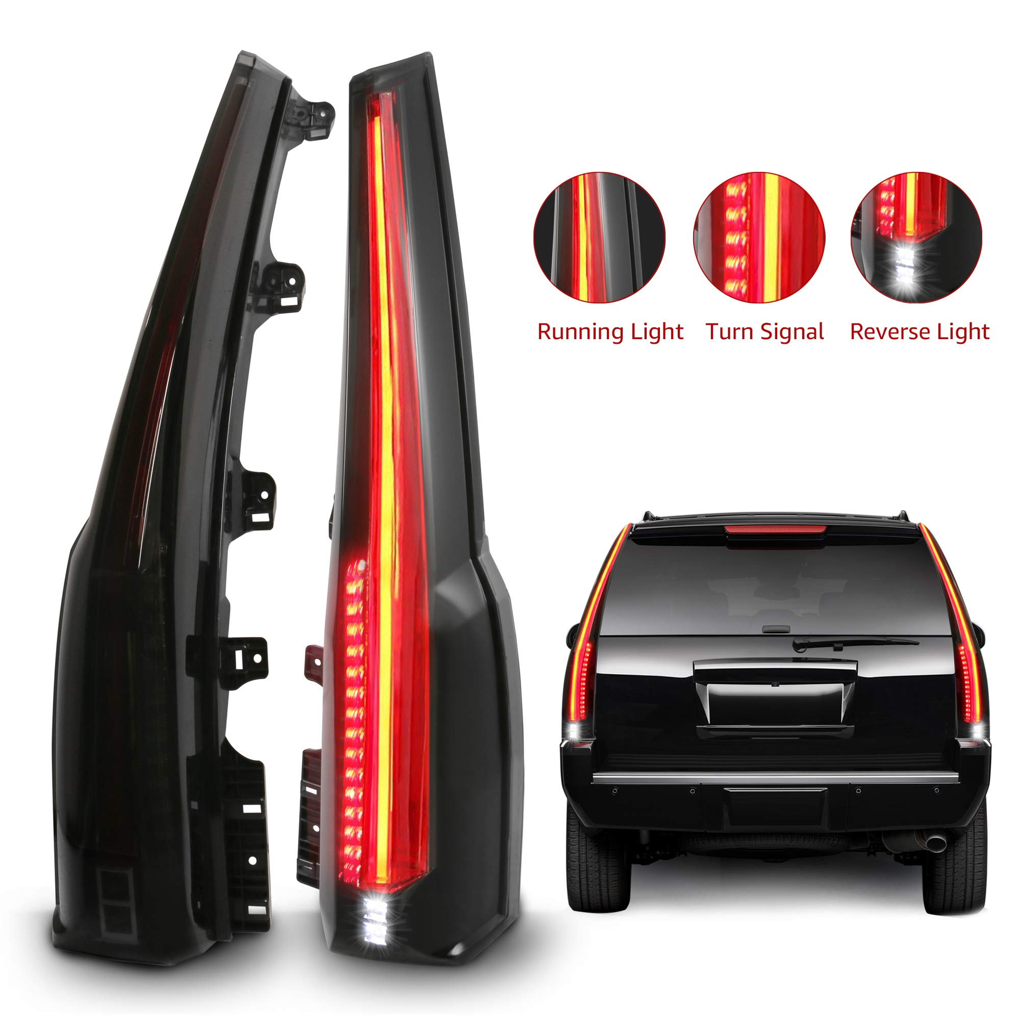 MOSTPLUS LED Tail Lights Rear lamp Compatible for Chevrolet Chevy Tahoe Suburban 2015 2016 2017 2018 2019 2020 | Set of 2 (Smock Tinted)