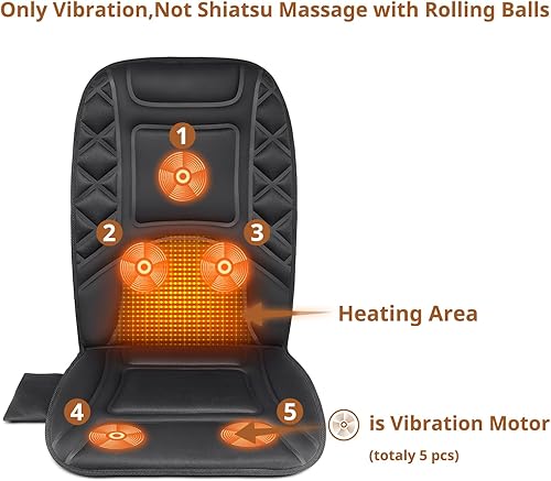 Miniatura 2 de Masajeador de espalda con calor, funda de asiento con calefacción con 5 nodos de masaje vibratorios y 2 niveles de calor, almohadilla para silla de