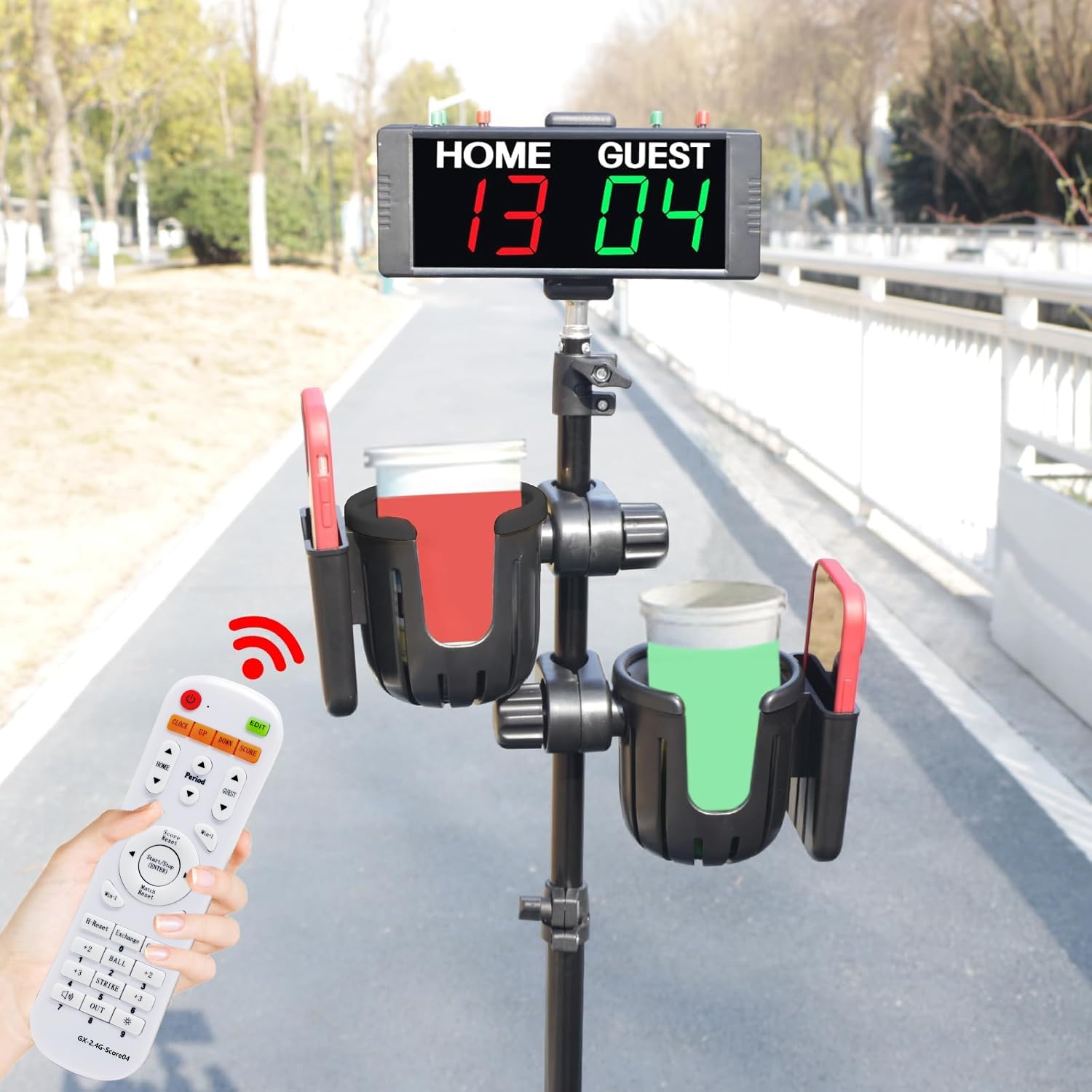 YZ Digital Cornhole Scoreboard with Drink Holder Set, Electronic Scoreboard with Remote, Cornhole Accessories Score Keeper with Phone and Drink Holders for Outdoor Games, Backyard Cornhole&Lawn Game