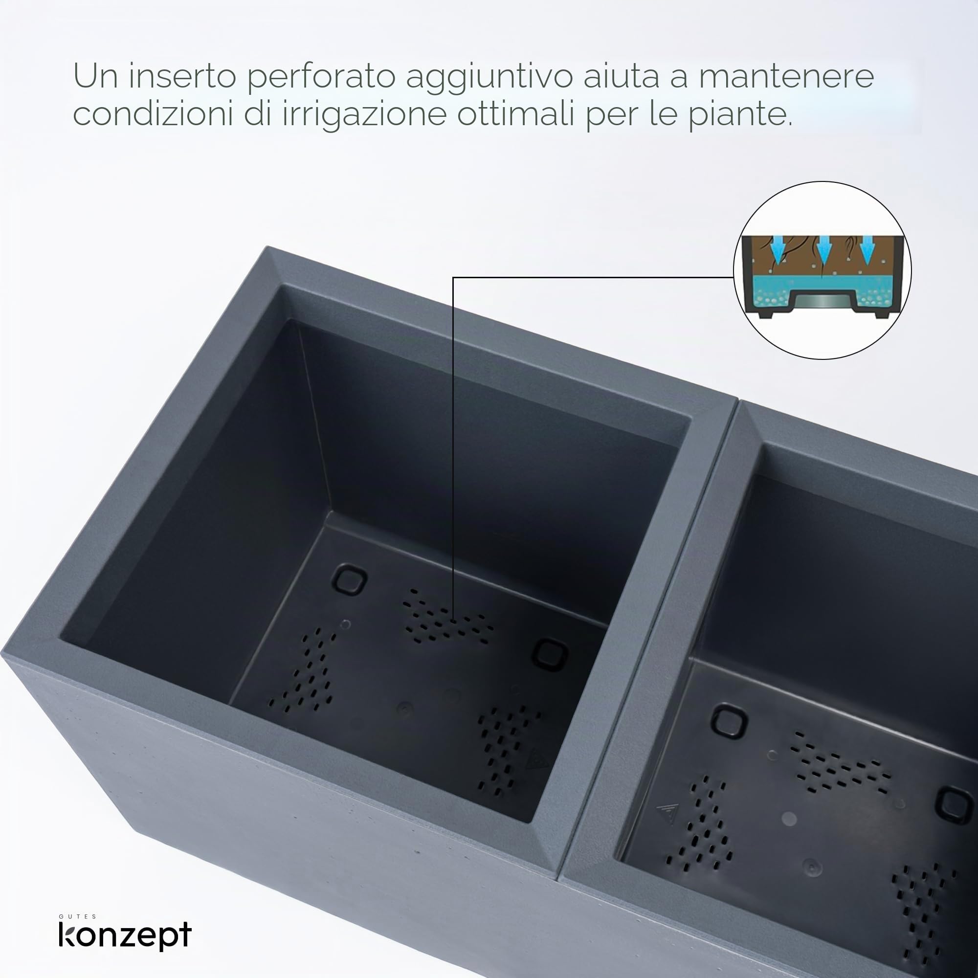 KONZEPT Vaso fioriera grande rettangolare da 40 x 80 x 40 cm con ruote, per interni ed esterni, quadrato, aspetto in cemento, in plastica, mobile, ideale per il giardino, la terrazza, il balcone e gli
