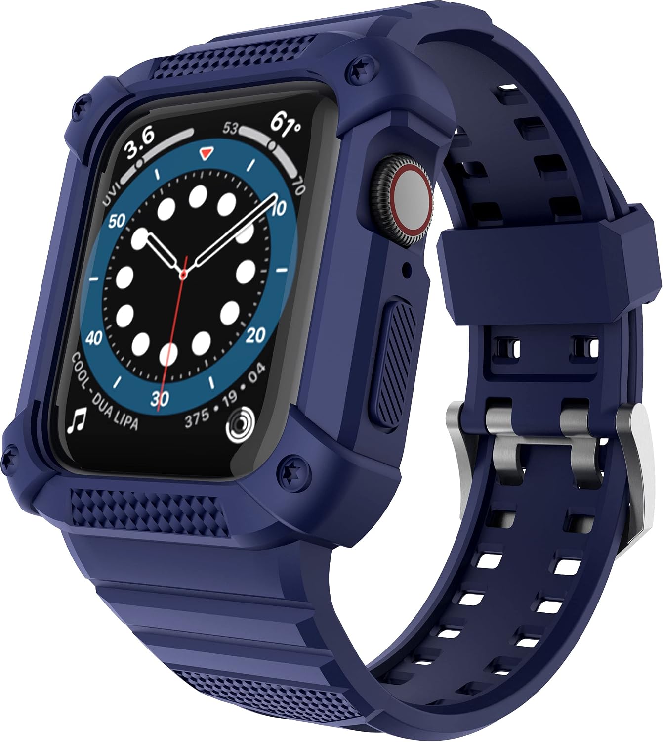 Compatible for Apple Watch Band 45mm 44mm 42mm Men Rugged Protective Case with Sport Band Military Wristband for Watch Series 9 8 7 Series 6 SE 5 4 3, Black
