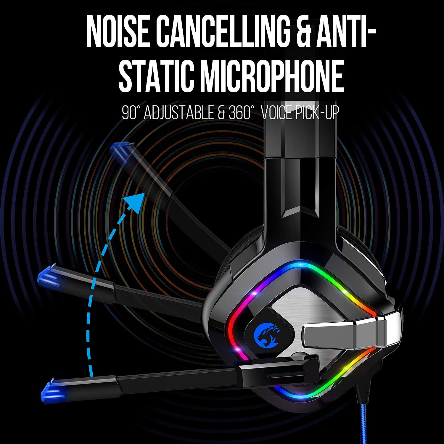 ZIUMIER Gaming Headset PS4 Headset, Xbox One Headset with Noise Canceling Mic & RGB Light, PC Headset with Stereo Surround Sound, Over Ear Headphones for PC, PS4, Xbox One, Laptop
