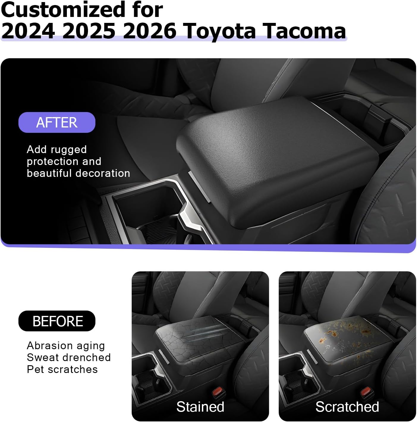 LUWU 2026 Tacoma Center Console Cover Hidden Storage Box Compatible with 2024 2025 2026 Toyota Tacoma Accessories Silicon Material Armrest Cover Center Console Hidden Organizer Box (2 in 1 Design)