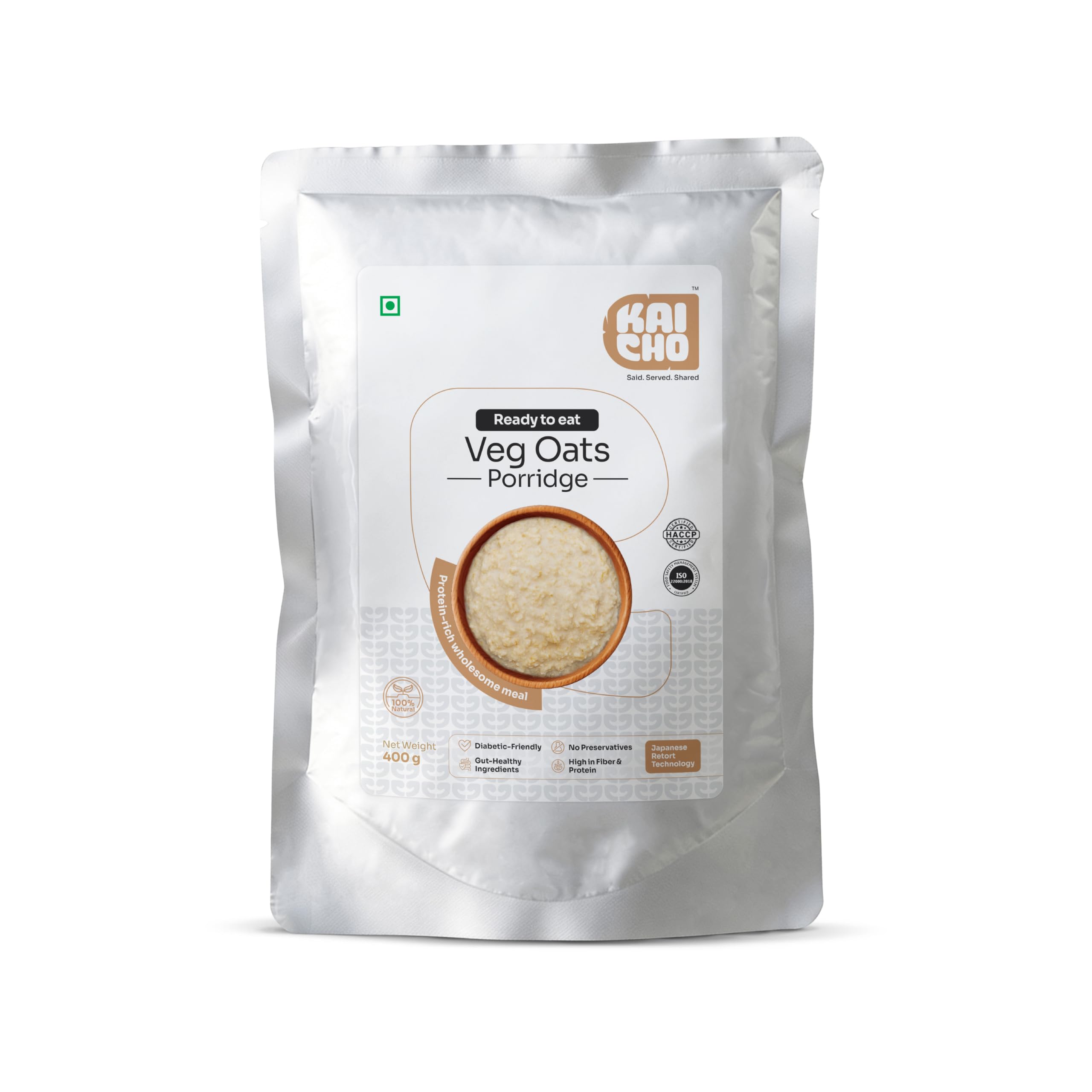 Kaicho Veg Oats Porridge – Ready to Eat Healthy Breakfast & Instant Vegetarian Meal | Oats Porridge Mix with Mushroom, Vegetables & Cashew Sprout | High Protein & Fibre, Diabetic Friendly, No Preservatives | 400g Pouch (Pack of 5)-image-25