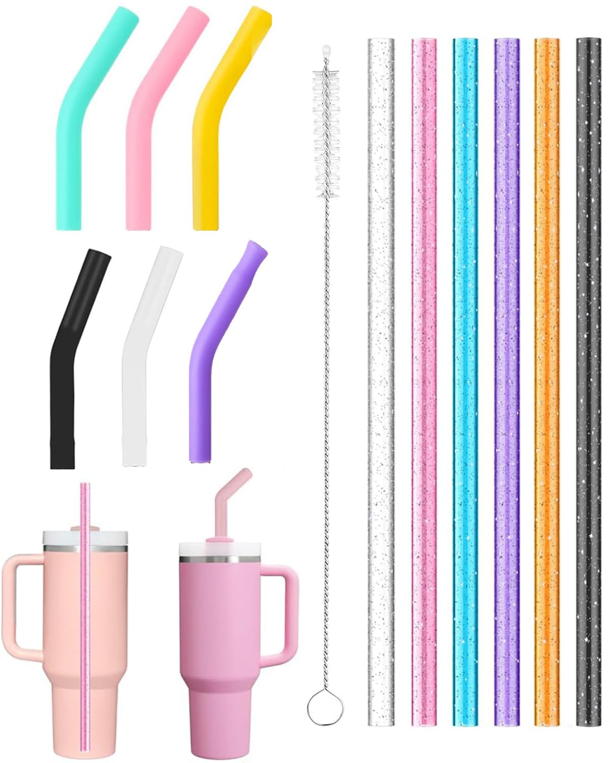 13 PCS for Stanley Cup Accessories, for Stanley Straw, Plastic Straw, Reusable Food Straw Set, Replacement Straws, with Cleaning Brush, Straws Transparent, Straw