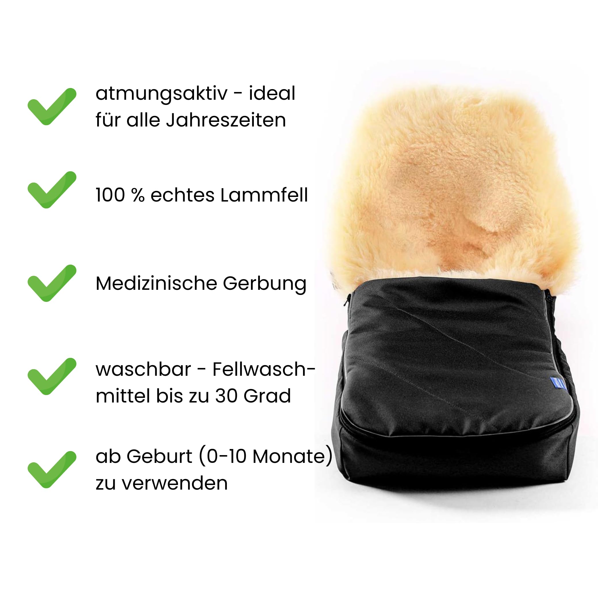 Hofbrucker Winterfußsack für Babyschale, kuscheliger universal Lammfellfußsack, Babyfussack mit medizinischen Lammfell, warmer Winterfußsack Deutsche Herstellung