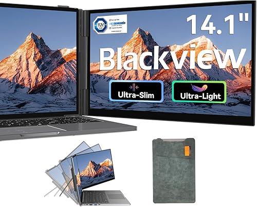 Blackview Laptop Screen Extender, 1.3lbs Ultra-Light & 0.17" Ultra-Slim, 14" FHD 1080P IPS Portable Laptop Monitor Extender, Travel Dual Monitor for