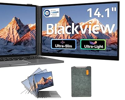 Blackview DCM6 Triple Laptop Screen Extender,14" 1080P FHD IPS Portable External Screen,Two Cable USB C Travel for 13-17'' Laptop,Plug & Play Compatible with Windows/Mac/Chrome OS and Mobile Devices