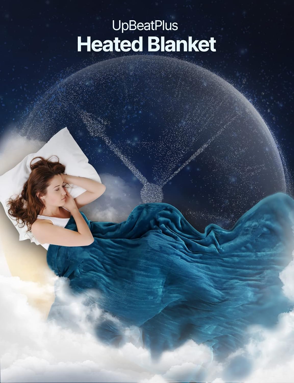 Electric Heated Blanket Throw, UpBeatPlus 50" × 60" Warm Blanket Double-layer Flannel Fast Heating 10 Temperature Setting & 10Hrs Timer Auto-off, 9 Feet Controller, ETL Certification, Machine Washable