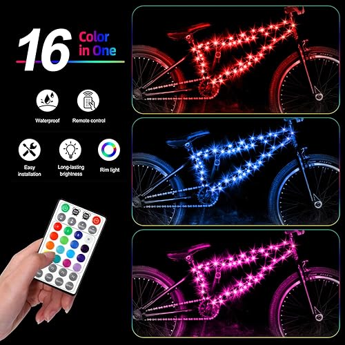 Miniatura 2 de Tira de luz LED para marco de bicicleta, RGB impermeable, funciona con pilas, con control remoto, luz de marco ultra brillante que mantiene tu viaje
