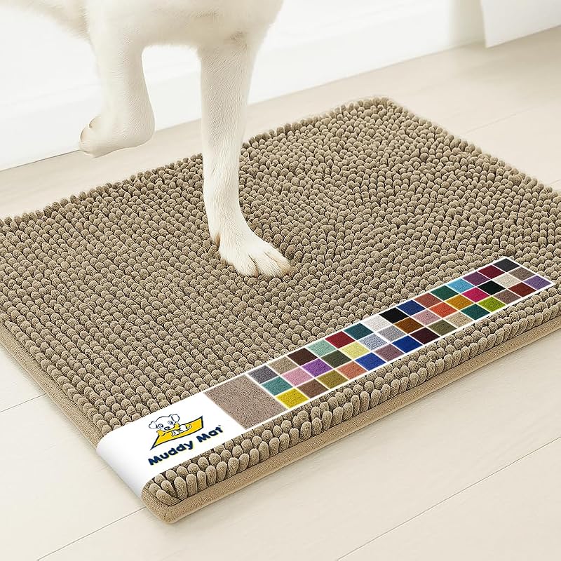 Tapete absorvente para cães Muddy Mat de chenille com base antiderrapante Taupe, 60,96 x 40,64 cm