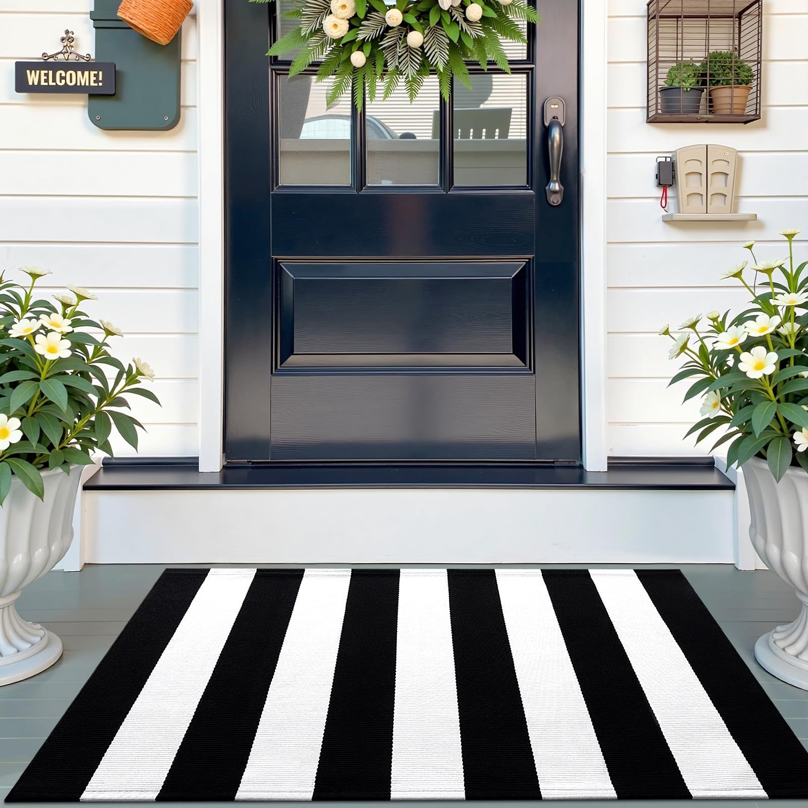 OLANLY Black White Striped Rug 2'4x3'7