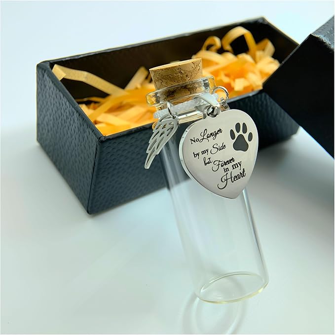 Pet Memorial Hair Keepsake Sympathy Gift for Loss of Dog or Cat, Pet Passing Away Funerary & Bereavement Remembrance Fur Glass Bottle with Heart Shape Ornaments