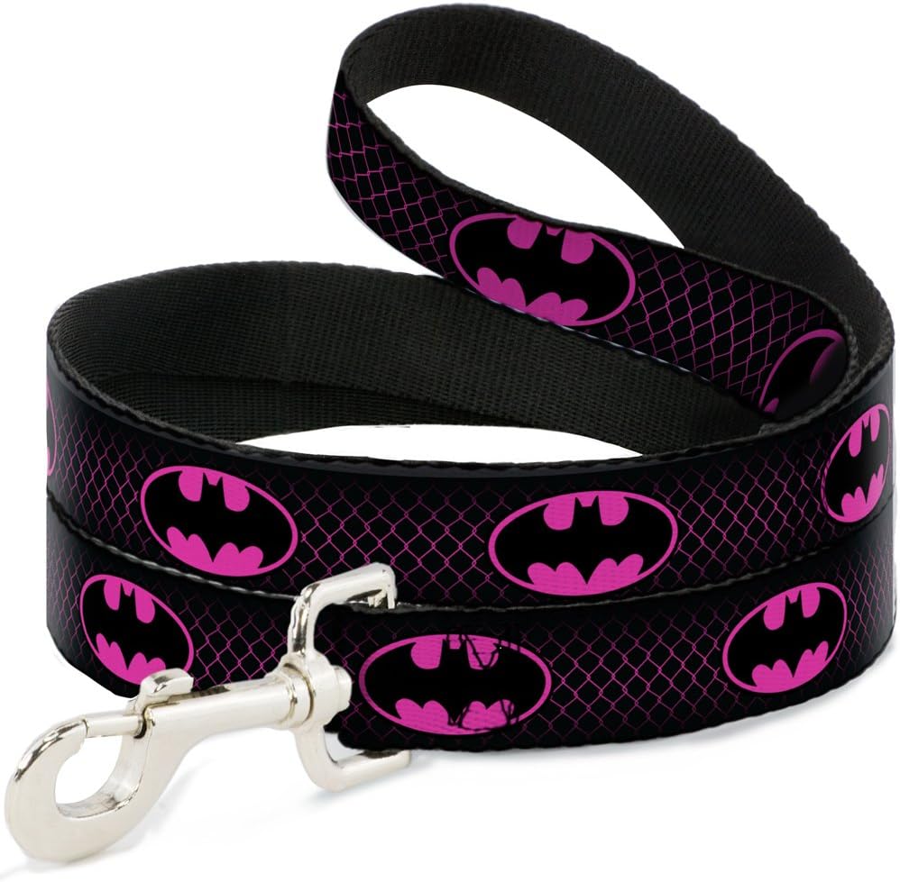 Buckle-Down Dog Leash Batman Shield Chainlink Black Hot Pink 6 Feet Long 1.0 Inch Wide, Multicolor (DL-6FT-WBM163)