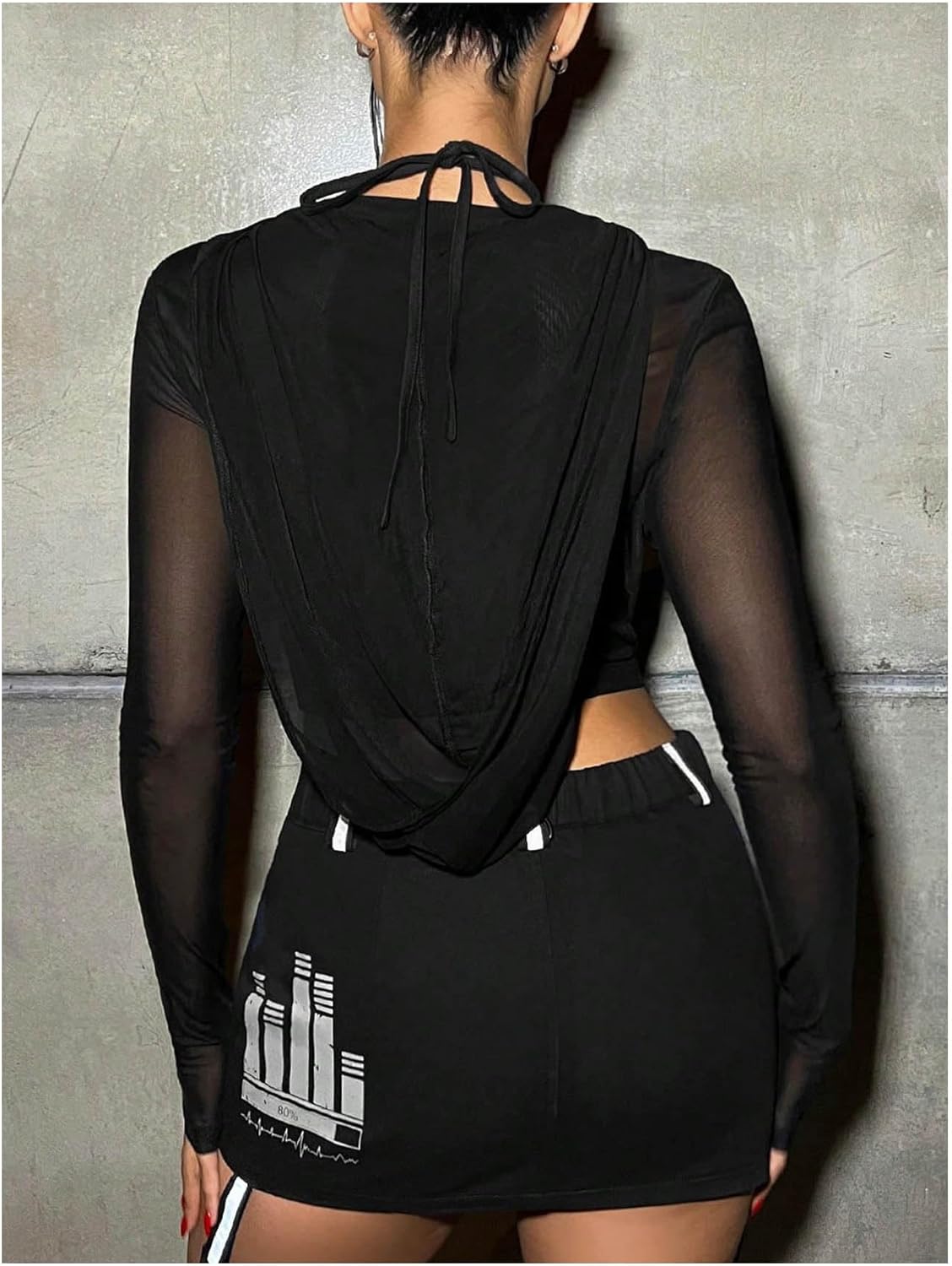 GORGLITTER Women's Sheer Mesh Hooded Tops See Through Long Sleeve Going Out Crop Top with Triangle Cami - Image 3