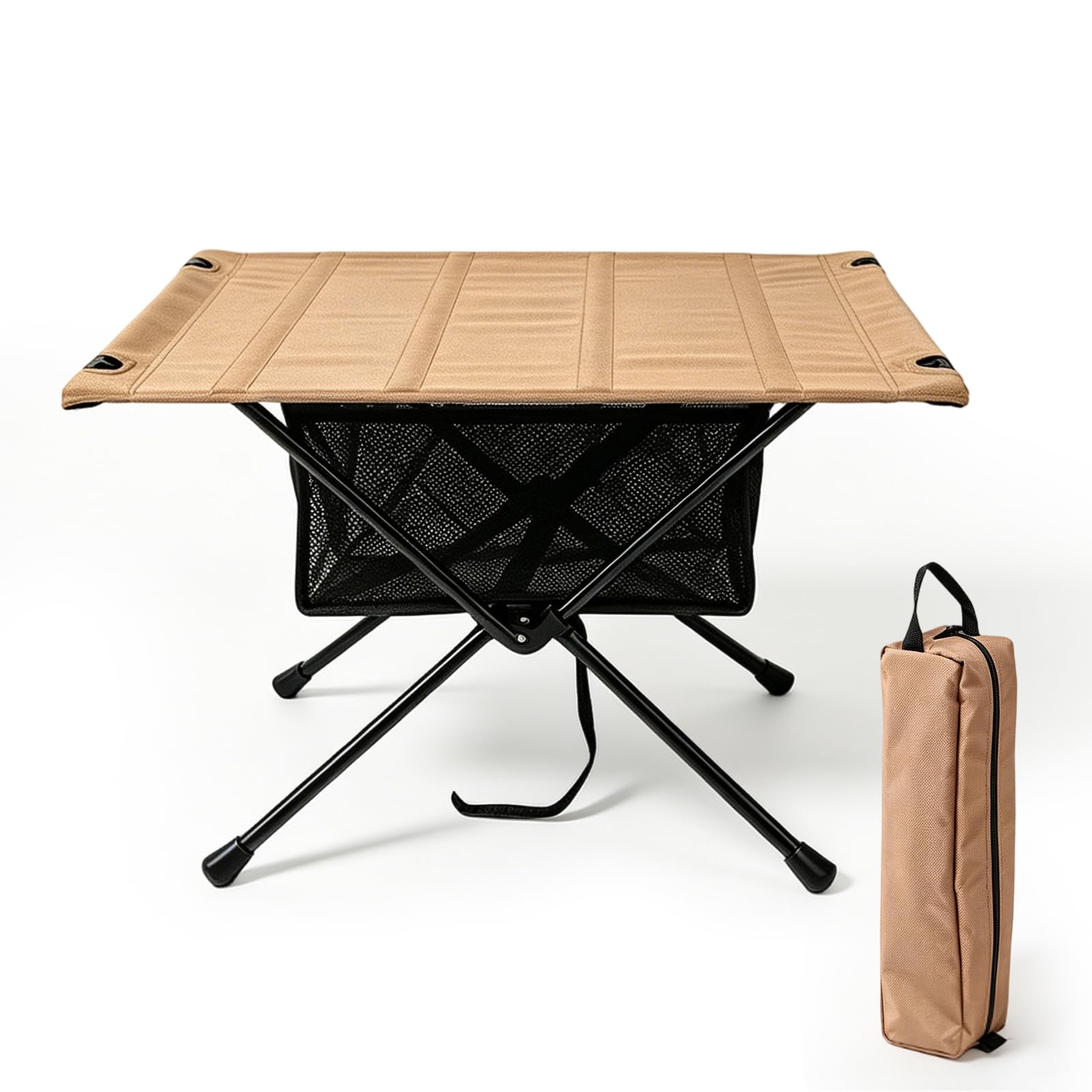 Mesa de Camping Plegable, pequeña Mesa Plegable, Bolsa de Transporte y Bolsa de Malla, Mesa de Exterior, Ultraligera, portátil, Mesa Plegable, Capacidad de Carga de hasta 30 kg, para Exteriores
