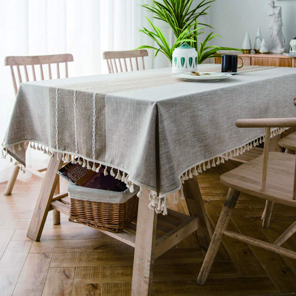 Prostokątny obrus z lnu bawełnianego – odporny na zagniecenia i plamy, można prać w pralce do dekoracji mebli w jadalni(Coffee,140x180cm)