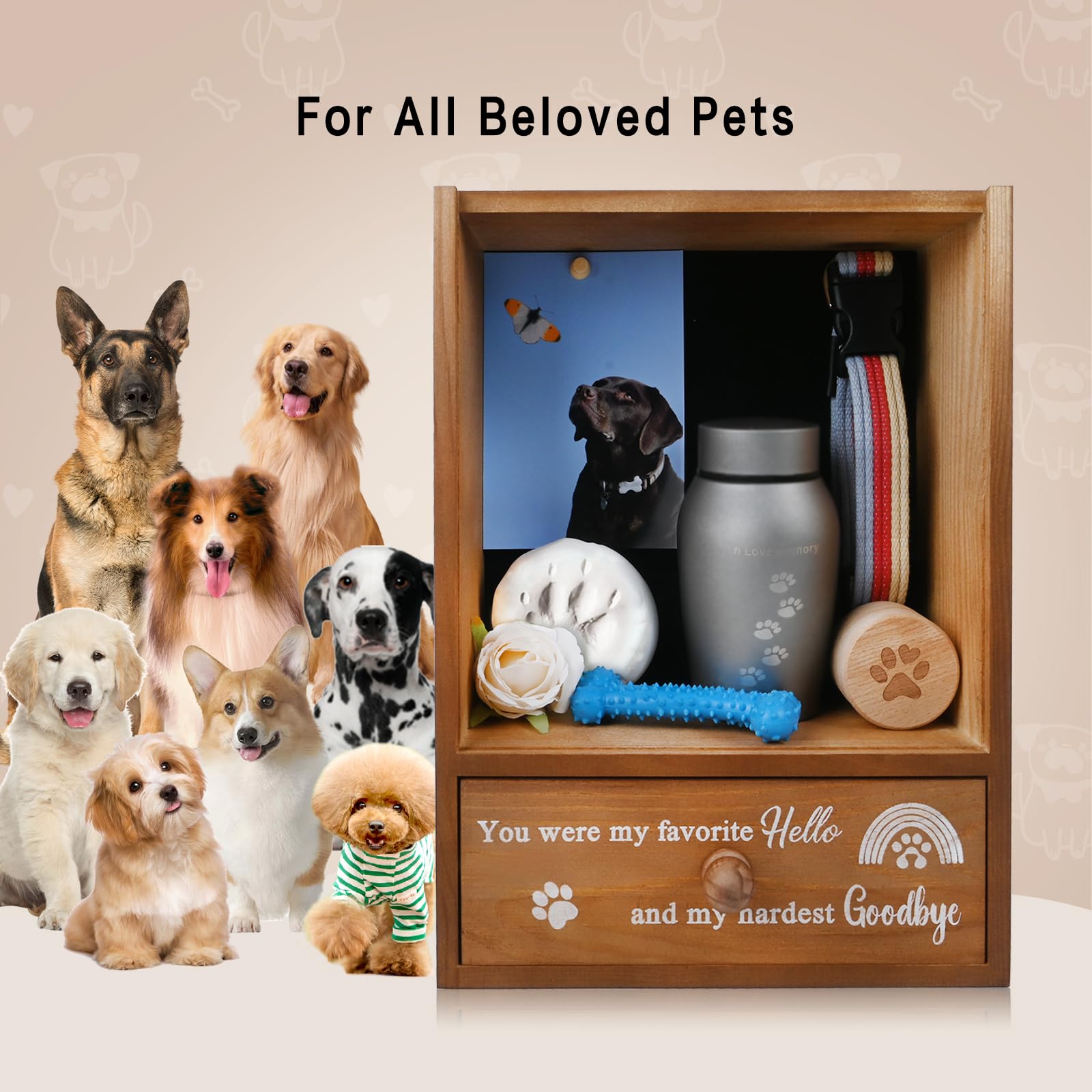 Favonuovy Pet Memorial Shadow Box Keepsake 9.25x13 Dog Memorial Gifts for Loss of Dog Death Sympathy and Remembrance Gift Large Pet Picture Frame Display Case with Deep Rainbow Bridge Drawer