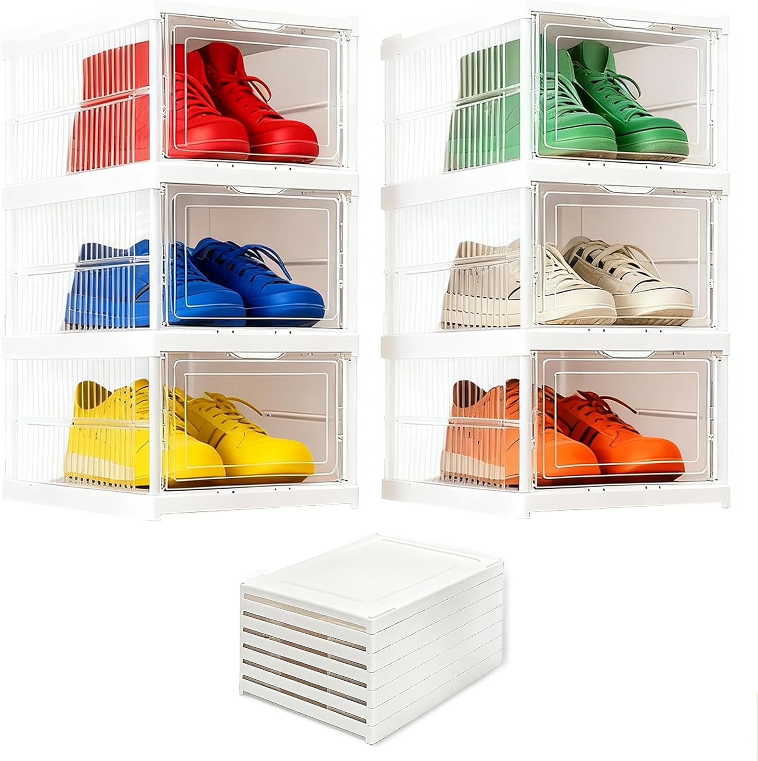 NODIBRO シューズケース 折りたたみ 6段 透明 靴箱 靴ケース 積み重ね可能 簡易型 工具不要 省スペース 大容量 シューズ