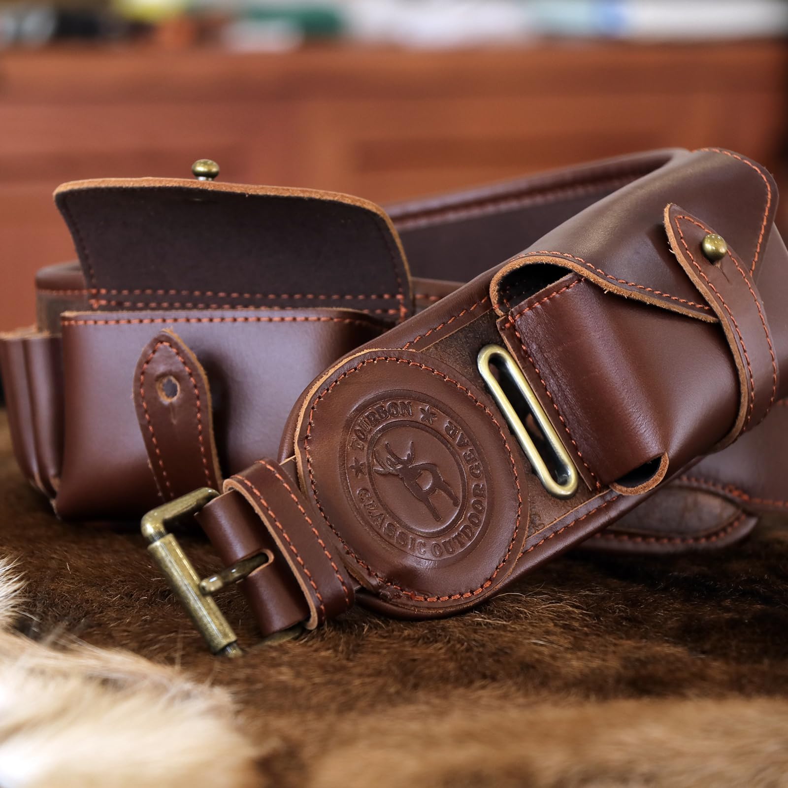 TOURBON Porta cartucce per fucile calibro 410 PU e cintura in pelle Bandoliera per munizioni da 25 colpi