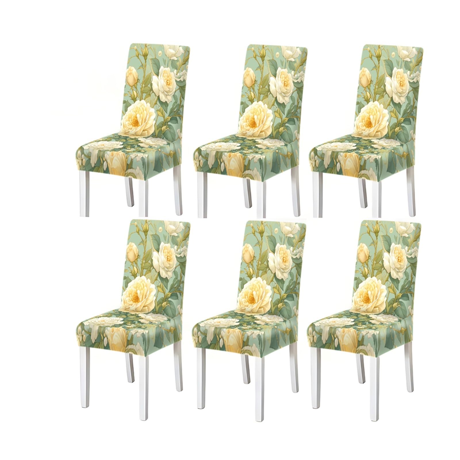 KXUAUV Sage Green Rose Floral Pattern Print Dining Chair Covers Set Of 2/4/6, Stretch Slipcovers For Dining Room Seat Protectors for Restaurant Hotel Party(6PCSChair cover)
