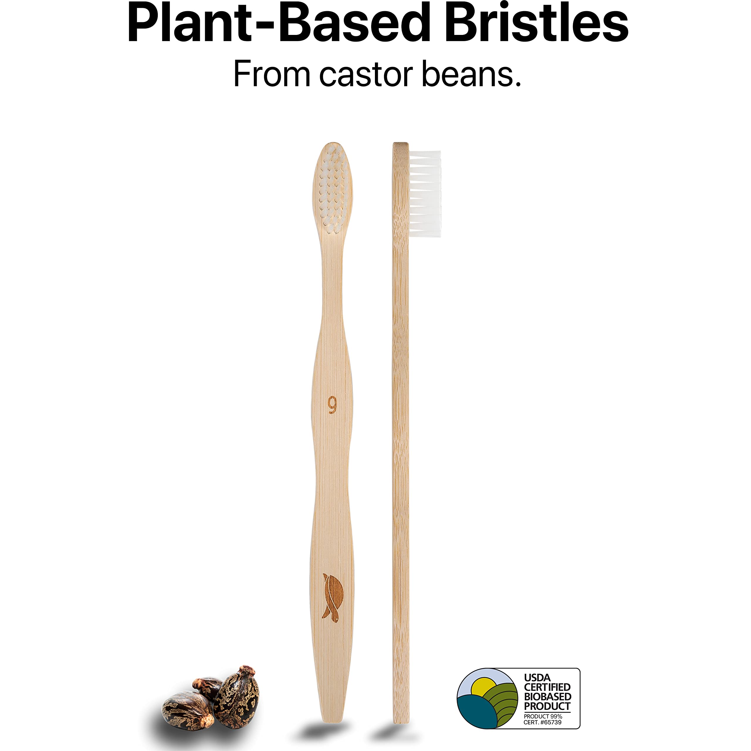Sea Turtle Cepillo de dientes de bambú de cerdas vegetales, paquete de 10, cerdas naturales suaves para encías sensibles, reciclables, biodegradables, sin residuos, productos sostenibles ecológicos